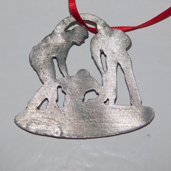 3 men Curling Pewter Christmas Tree Ornament 2" x 2" - Picture 3 of 3